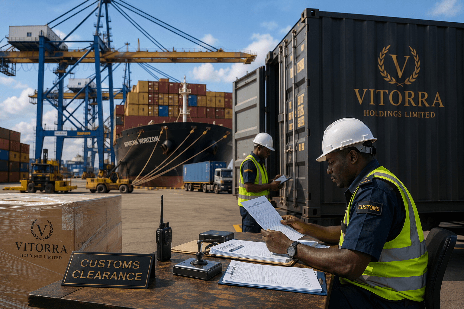 Customs clearance at a container port